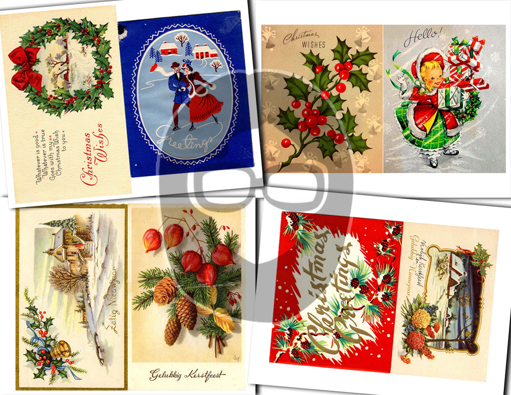 Printable Christmas Ephemera, Junk Journal Pages -30pg Digital Download- Poinsettia bouquet, Retro Santa, Scrapbook Ephemera Pack, Antique