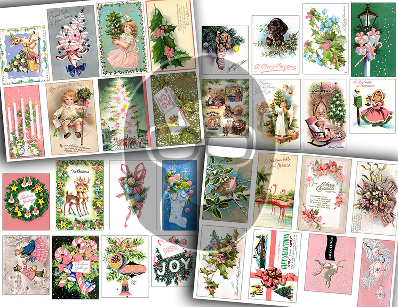 Pink Christmas Vintage Ephemera Set #53 - 22 Pg download - junk journal digital download, ephemera pack, junk journal kit, collage sheets