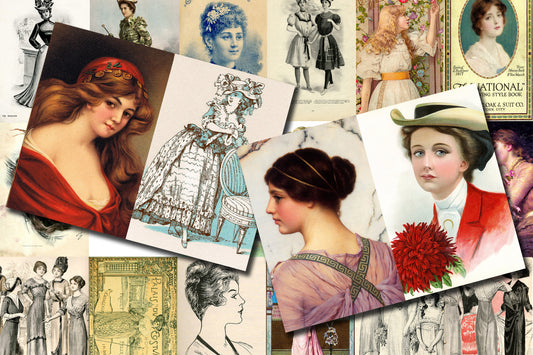 Vintage Women Printable Ephemera Set #59 - 25 Page Instant Download - junk journal kit, antique graphics, ephemera paper pack