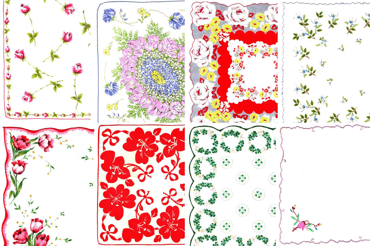 Vintage Floral Hankies - Printable Ephemera Set #67 - 18 Page Instant Download - junk journal kit, ladies hanky, slow stitch