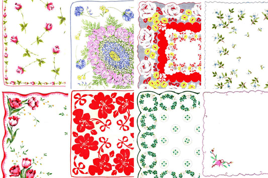Vintage Floral Hankies - Printable Ephemera Set #67 - 18 Page Instant Download - junk journal kit, ladies hanky, slow stitch