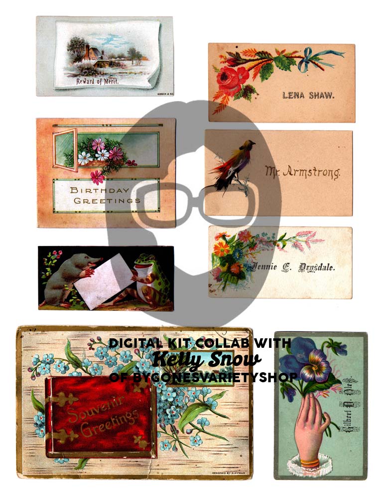 Printable Ephemera Pack - Vintage Calling Cards - Set #82 - 10 Page Instant Download - junk journal kit, collage paper ephemera digital pack