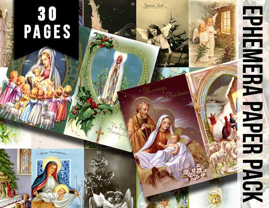 Bible Journal Ephemera, Printable Vintage Christmas -30pg Digital Download- Junk Journal Kit, Nativity Scene, Jesus and Cross,Faith Inspired
