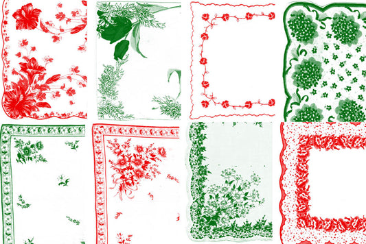 Vintage Christmas Red Green Handkerchiefs Hankies -Printable Ephemera Set #91- 20 Pg Instant Download - Holiday digital junk journal kit