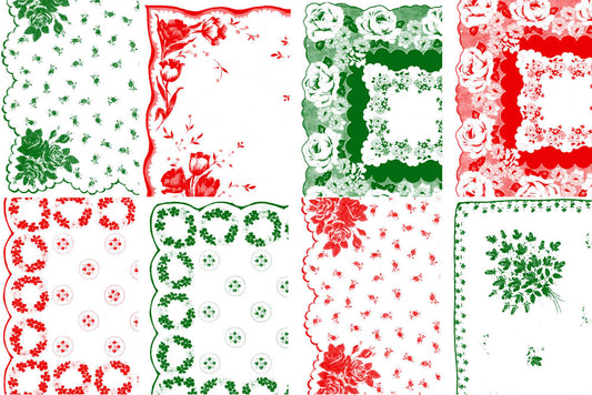 Vintage Christmas Red Green Handkerchiefs Hankies -Printable Ephemera Set #92- 20 Pg Instant Download - Holiday digital junk journal kit