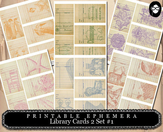 Digital Journal Kits - Library Cards 2 Set #1- 6 Page Instant Download - ephemera pack, altered art kit, junk journal kit, journaling kit
