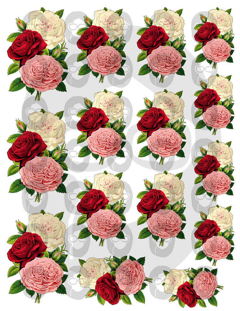 Bouquet Clipart - Decoupage Flowers Set #22 - 8 Page Instant Download - roses clipart floral, pink rose clipart, roses flower clipart