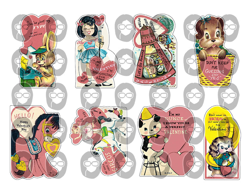 Ephemera Fussy Cuts, Retro Pink Valentine's Day Cards -30pg Digital Download- Junk Journal Printables, Paper Craft PDF JPEG, Shabby Chic
