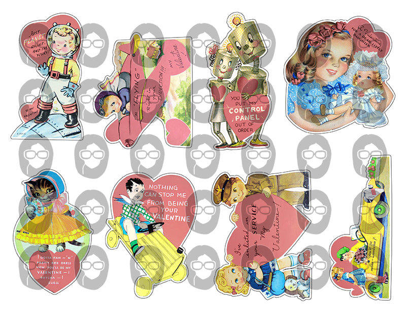 Ephemera Fussy Cuts, Retro Pink Valentine's Day Cards -30pg Digital Download- Junk Journal Printables, Paper Craft PDF JPEG, Shabby Chic