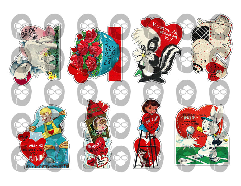 Retro Valentine's Day Cards, Ephemera Fussy Cuts -30pg Digital Download- Junk Journal Printables, Paper Craft PDF JPEG, Collage Sheets