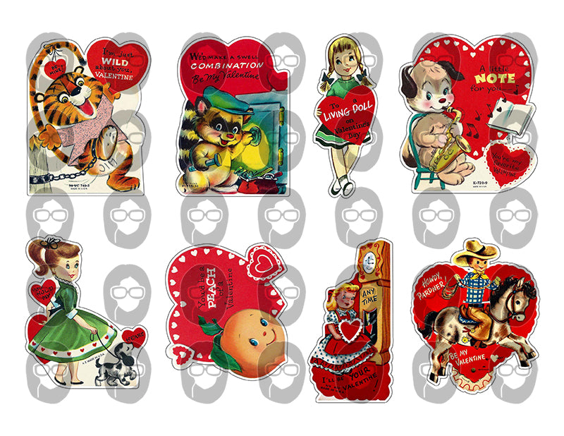 Retro Valentine's Day Cards, Ephemera Fussy Cuts -30pg Digital Download- Junk Journal Printables, Paper Craft PDF JPEG, Collage Sheets