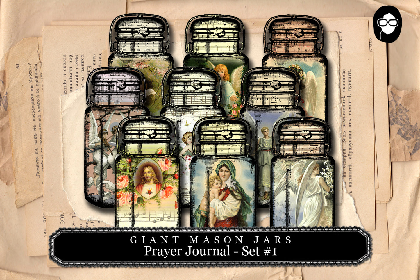 Prayer Journaling - Giant Mason Jars # 1 - 3 Page Instant Download - mason jar, mason jar printable, bible journaling, christian, madonna