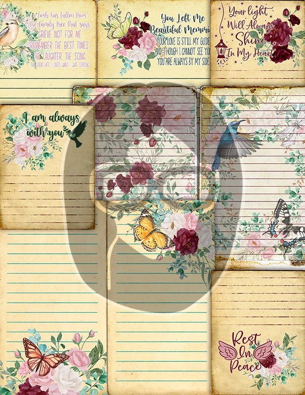 Grief Journal Printable, Junk Journal Kit -29pg Digital Download- Grief Memorial, Ephemera Bundle, Grief And Loss, Memorial for Women, Gift