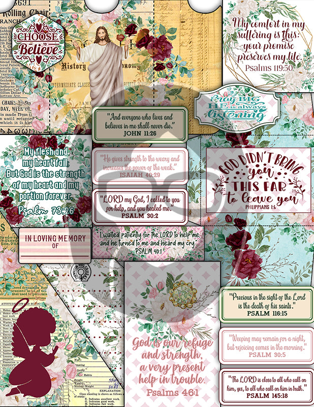 Grief Journal Printable, Bible Journaling Kit -29pg Digital Download- Christian Affirmations, Ephemera Bundle, Prayer Cross, Faith Inspired