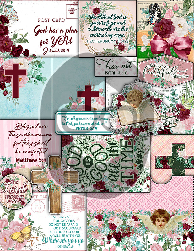 Grief Journal Printable, Bible Journaling Kit -29pg Digital Download- Christian Affirmations, Ephemera Bundle, Prayer Cross, Faith Inspired