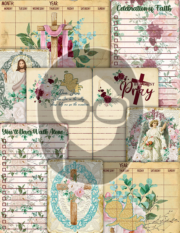 Grief Journal Printable, Bible Journaling Kit -29pg Digital Download- Christian Affirmations, Ephemera Bundle, Prayer Cross, Faith Inspired