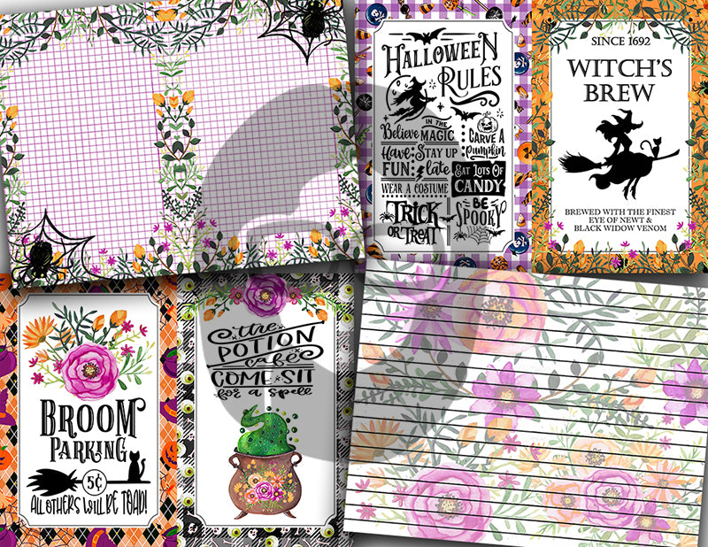 Halloween Junk Journal Kit, Halloween Ephemera -40pg Digital Download- Journaling Pages, Lined Paper, Labels, Tags, Cards, Envelopes, Jars