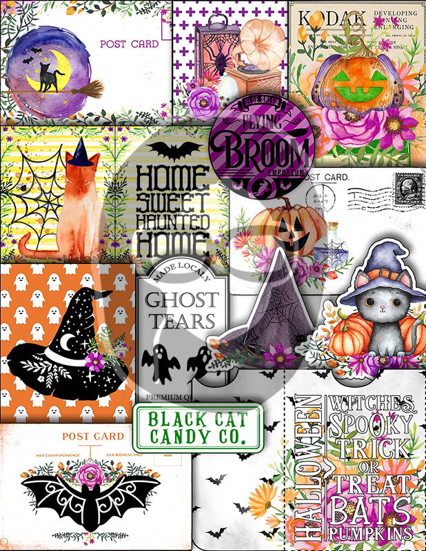 Halloween Junk Journal Kit, Halloween Ephemera -40pg Digital Download- Journaling Pages, Lined Paper, Labels, Tags, Cards, Envelopes, Jars