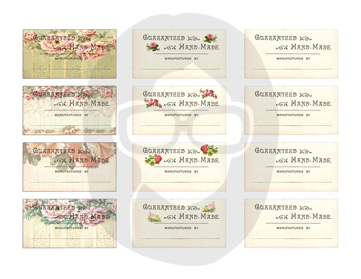 Handmade By Shabby Chic Junk Journal Labels - 1 Pg Instant Download - handmade by, vintage label, junk journal kit