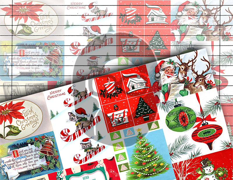 Retro Christmas, Junk Journal Pages -12pg Digital Download- Printable Lined Paper, Ephemera Background, Santa digital background, Xmas Kit