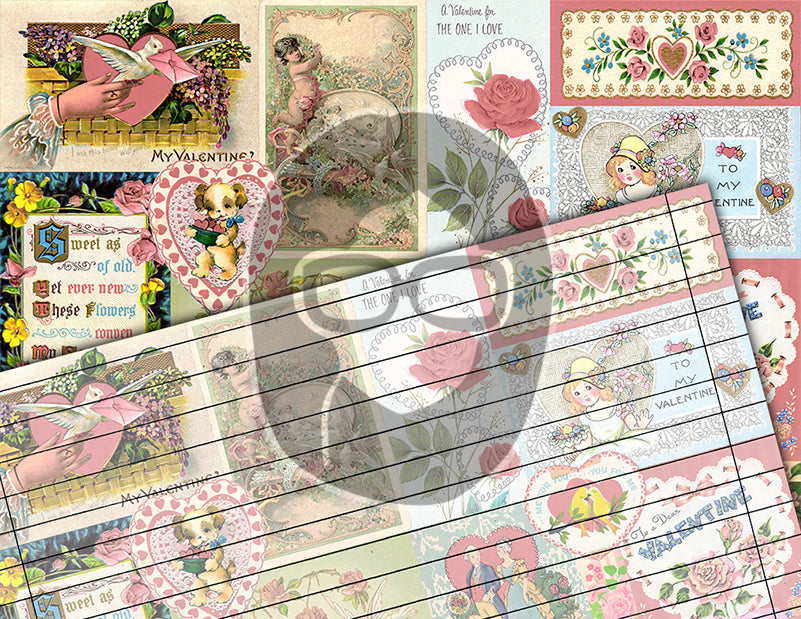 Retro Pink Valentine's Pattern, Junk Journal Pages, Printable Vintage Paper -18pg Digital Download- Scrapbook Supplies, Ephemera Background