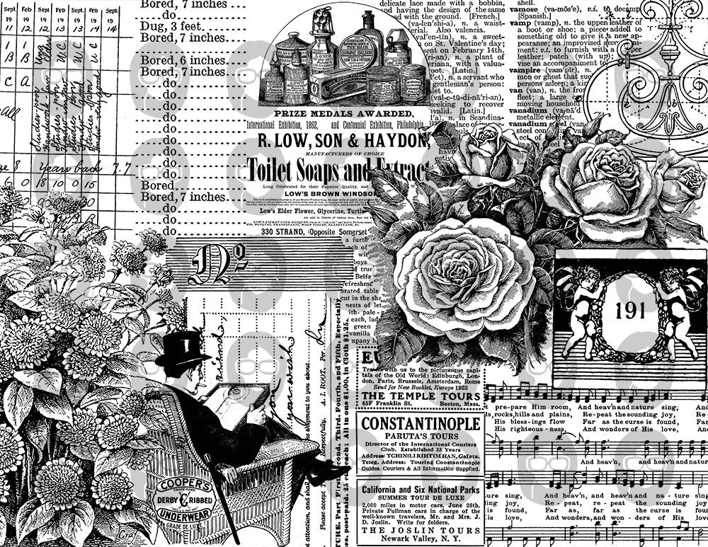 Monochrome Journal Printable, Junk Journal Pages -9 Pg Instant Downloads- Ink Saver, Stamp Papers, Journaling Paper, DIY Kit, Vintage Ads