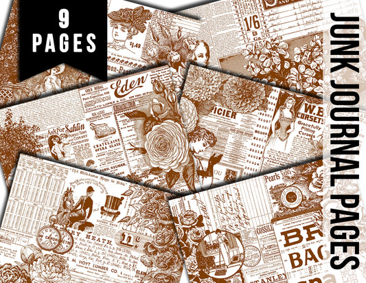 Printable Journal Pages, Ephemera Collage Kit -9 Pg Instant Downloads- Vintage Art, Ephemera for Decoupage, Collage Sheets, Vintage Paper