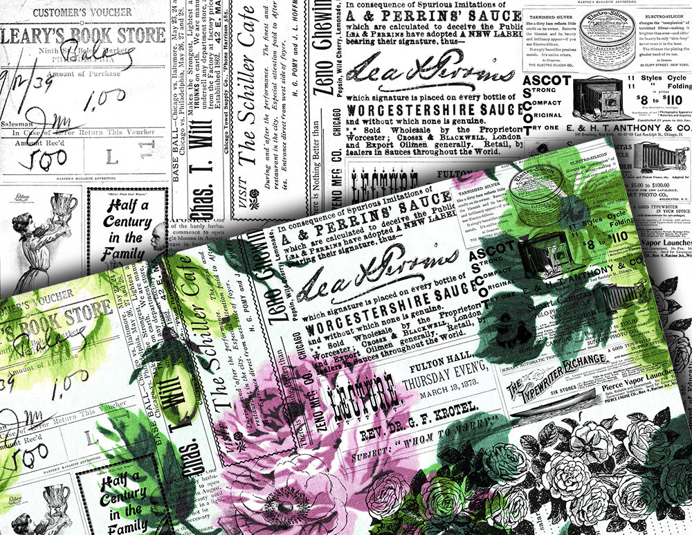 Junk Journal Printable Pages, Ephemera Background -20pg Digital Download- Ink Saver, Stamp Paper, Spring Floral Clipart, Rose Digital Papers