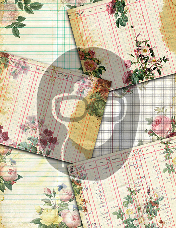 Junk Journal DIY Kit, Printable Journal Bundle #17 -47pg Digital Download- Vintage Roses Pages, Shabby Chic Tags, Postcards, Note cards