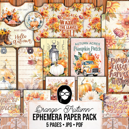 Autumn Journal Printable Ephemera, Fall Junk Journaling -5pg Digital Download- Journaling Ephemera, Thanksgiving Ephemera, Autumn Flowers