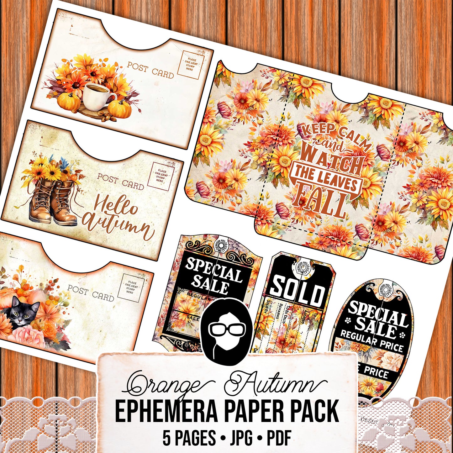 Autumn Journal Printable Ephemera, Fall Junk Journaling -5pg Digital Download- Journaling Ephemera, Thanksgiving Ephemera, Autumn Flowers