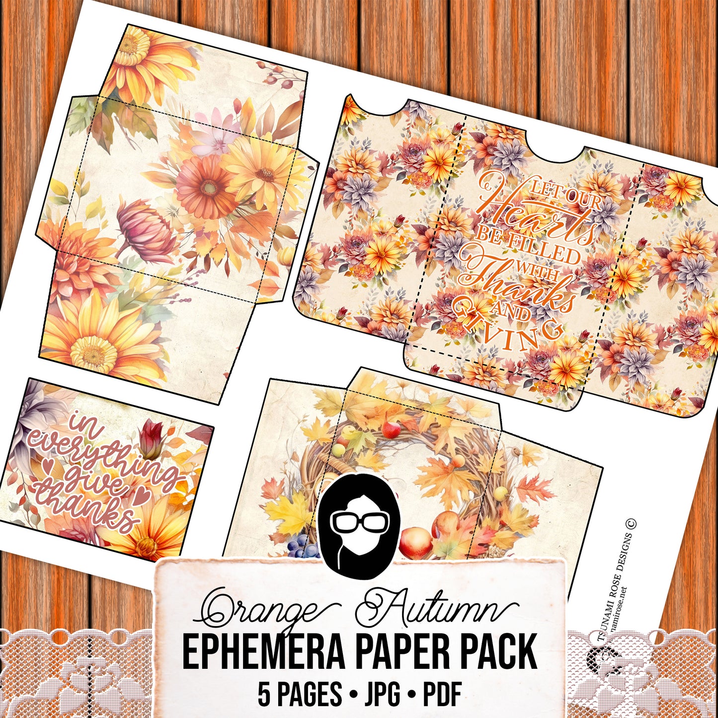 Autumn Journal Printable Ephemera, Fall Junk Journaling -5pg Digital Download- Journaling Ephemera, Thanksgiving Ephemera, Autumn Flowers