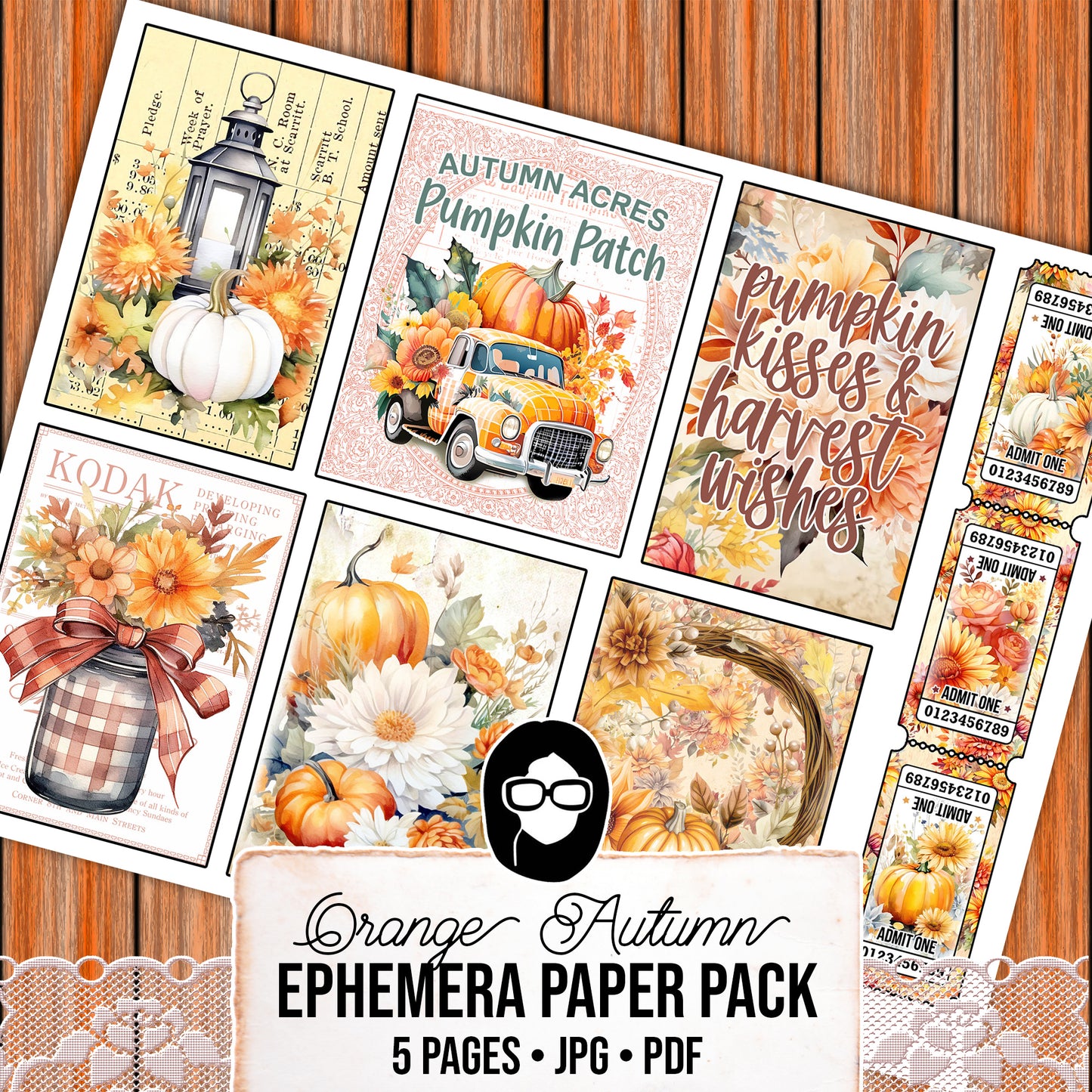 Autumn Journal Printable Ephemera, Fall Junk Journaling -5pg Digital Download- Journaling Ephemera, Thanksgiving Ephemera, Autumn Flowers