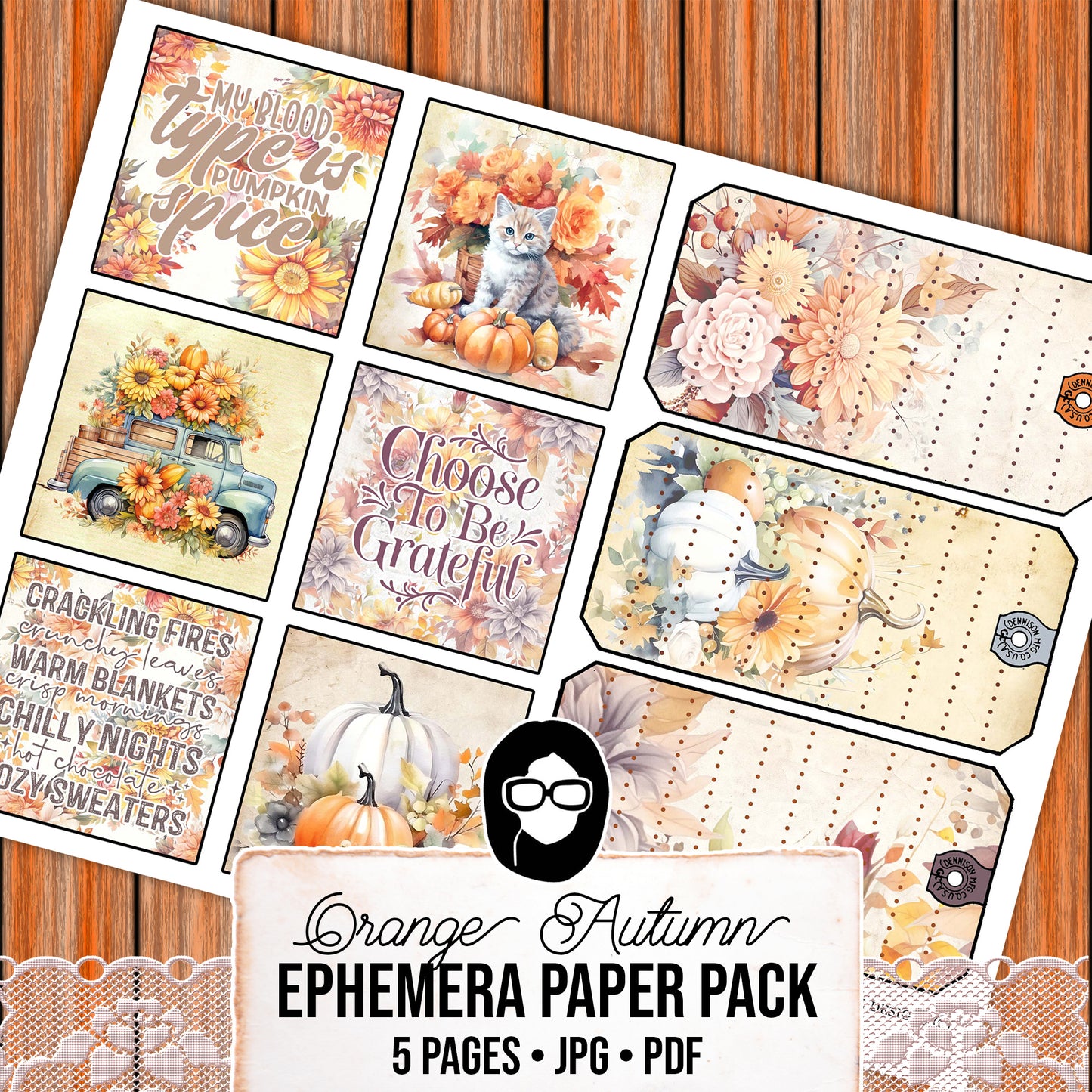 Autumn Journal Printable Ephemera, Fall Junk Journaling -5pg Digital Download- Journaling Ephemera, Thanksgiving Ephemera, Autumn Flowers