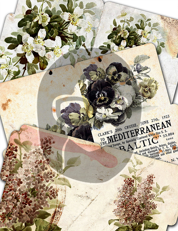 Junk Journal DIY Kit, Journaling Bundle #3 -31pg Digital Download- Vintage Ephemera, Printable Notecards, JPG Download, Pink Spring Flowers