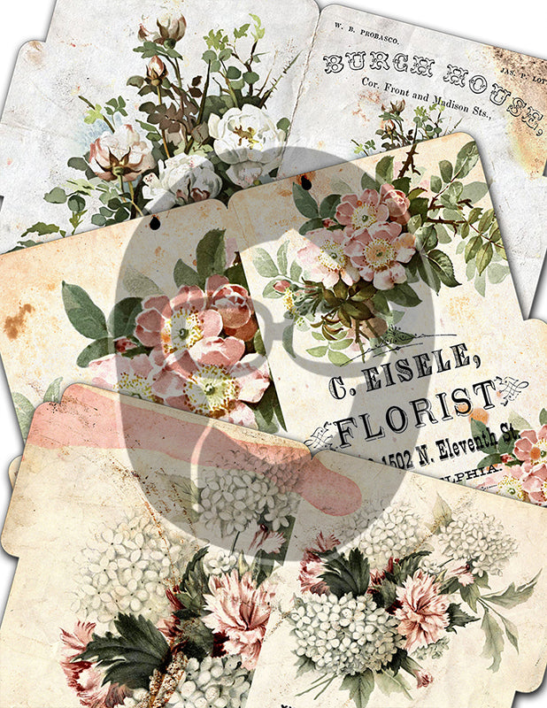 Junk Journal DIY Kit, Journaling Bundle #3 -31pg Digital Download- Vintage Ephemera, Printable Notecards, JPG Download, Pink Spring Flowers