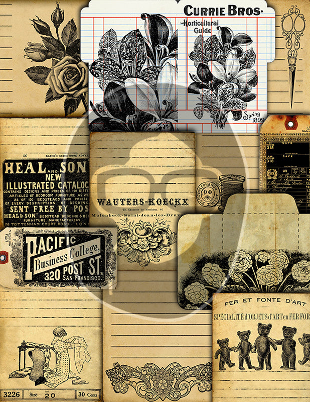 Junk Journal Kit Printable, Neutral Journal Ephemera, Bundle #6 -36pg Digital Download- Pages, Pockets, Tags, Starter Kit, Vintage Paper