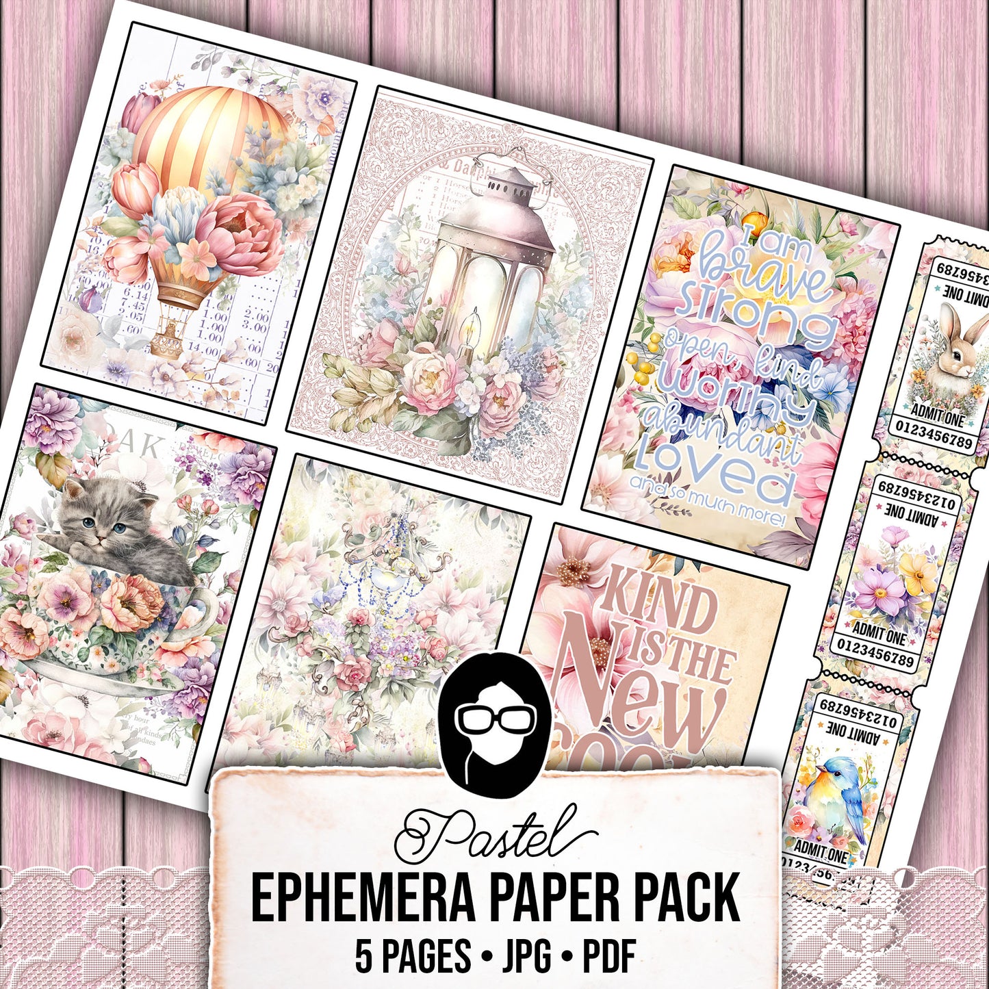 Pastel Junk Journal Kit, Digital Journal Cards -5pg Instant Download- Journaling Ephemera, Scrapbook Essentials, Ephemera Paper Pack Set