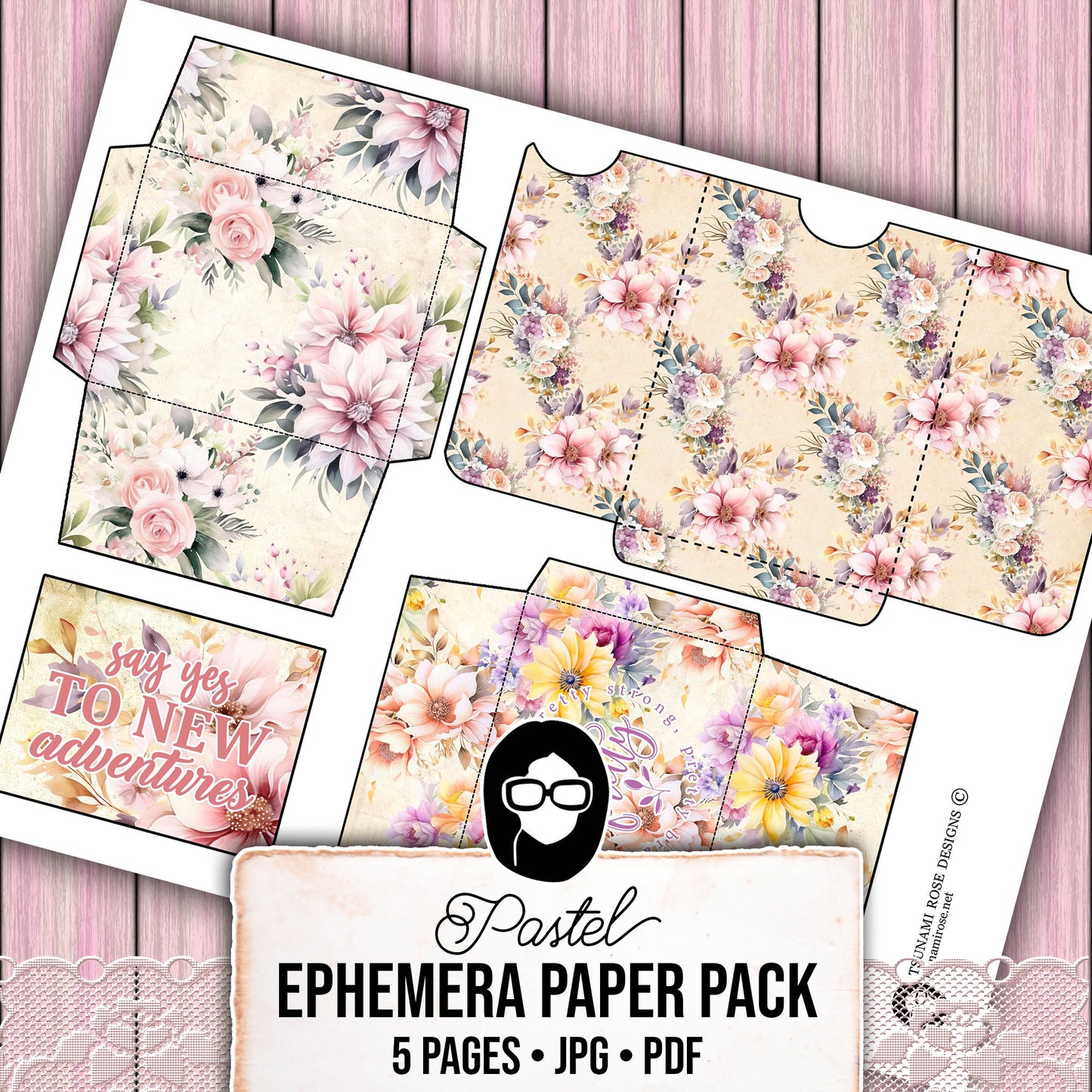 Pastel Junk Journal Kit, Digital Journal Cards -5pg Instant Download- Journaling Ephemera, Scrapbook Essentials, Ephemera Paper Pack Set