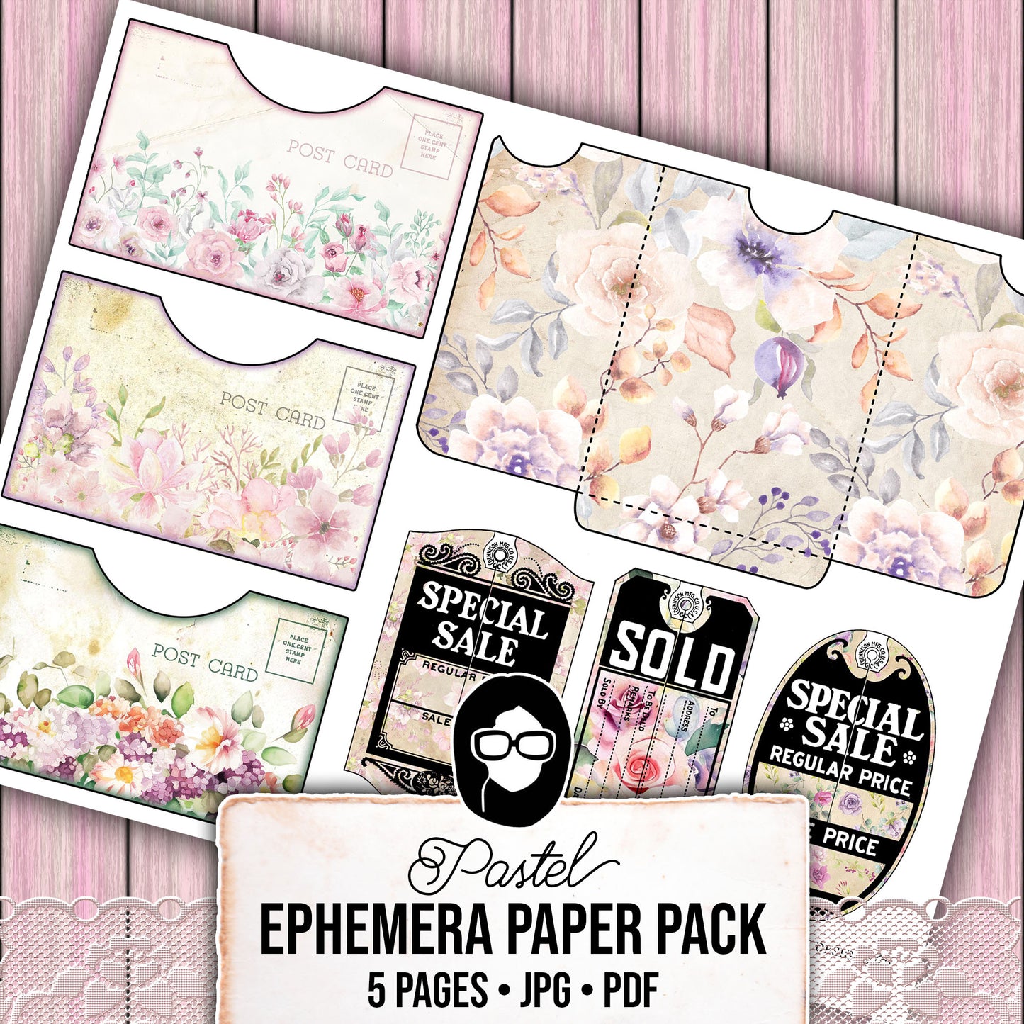 Pastel Junk Journal Kit, Digital Journal Cards -5pg Instant Download- Journaling Ephemera, Scrapbook Essentials, Ephemera Paper Pack Set