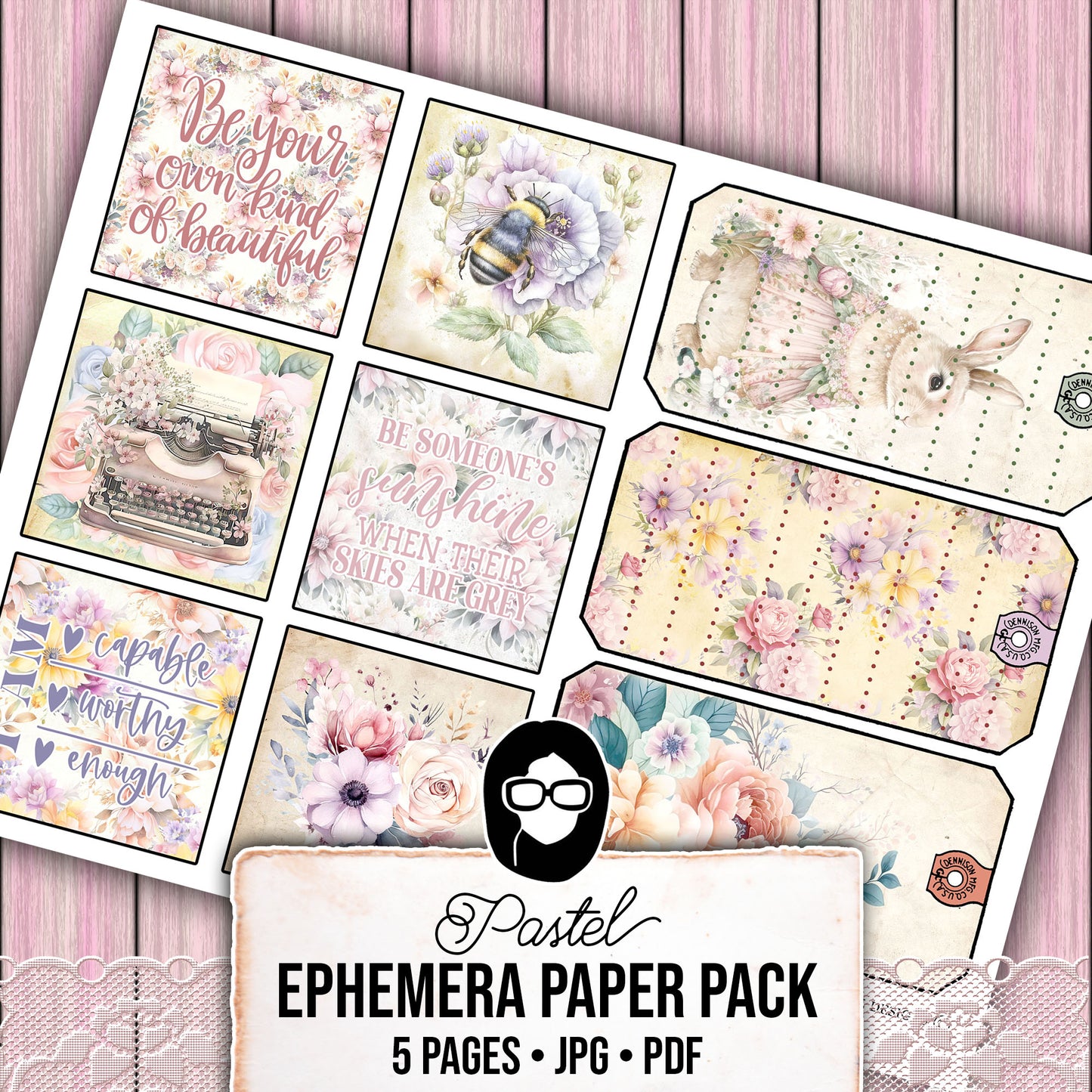 Pastel Junk Journal Kit, Digital Journal Cards -5pg Instant Download- Journaling Ephemera, Scrapbook Essentials, Ephemera Paper Pack Set