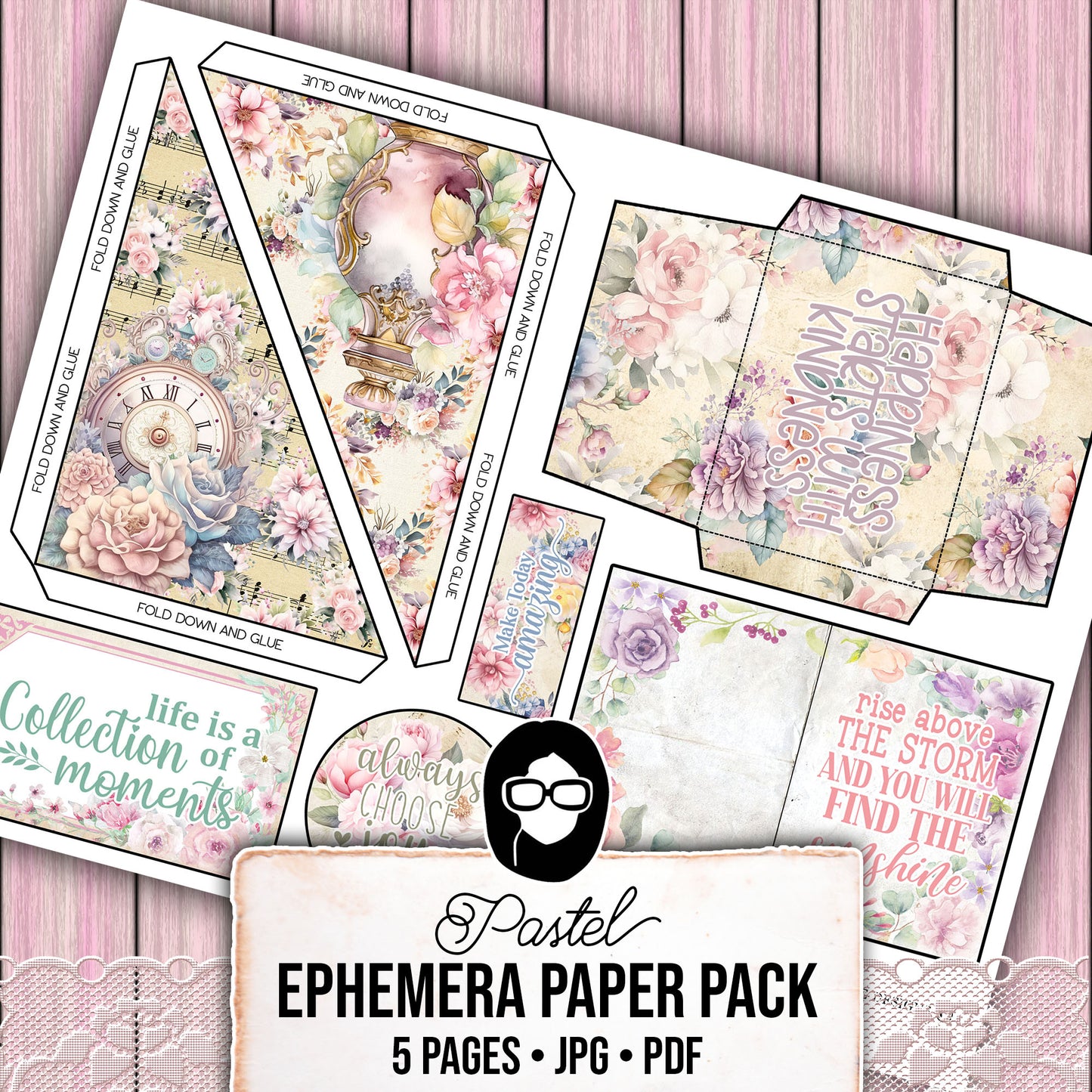 Pastel Junk Journal Kit, Digital Journal Cards -5pg Instant Download- Journaling Ephemera, Scrapbook Essentials, Ephemera Paper Pack Set