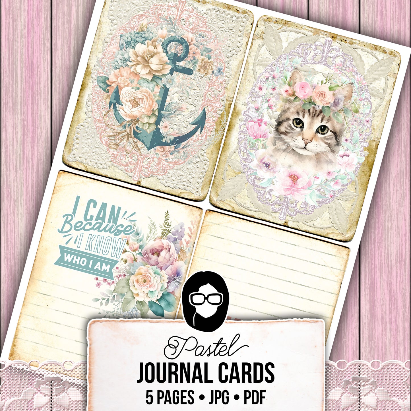 Pastel Junk Journal Kit, Digital Journal Cards -5pg Instant Download- Journaling Ephemera, Scrapbook Essentials, Ephemera Paper Pack Set