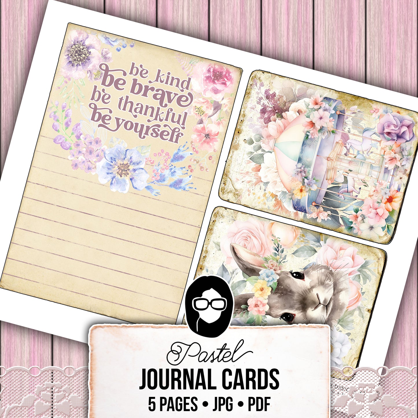 Pastel Junk Journal Kit, Digital Journal Cards -5pg Instant Download- Journaling Ephemera, Scrapbook Essentials, Ephemera Paper Pack Set