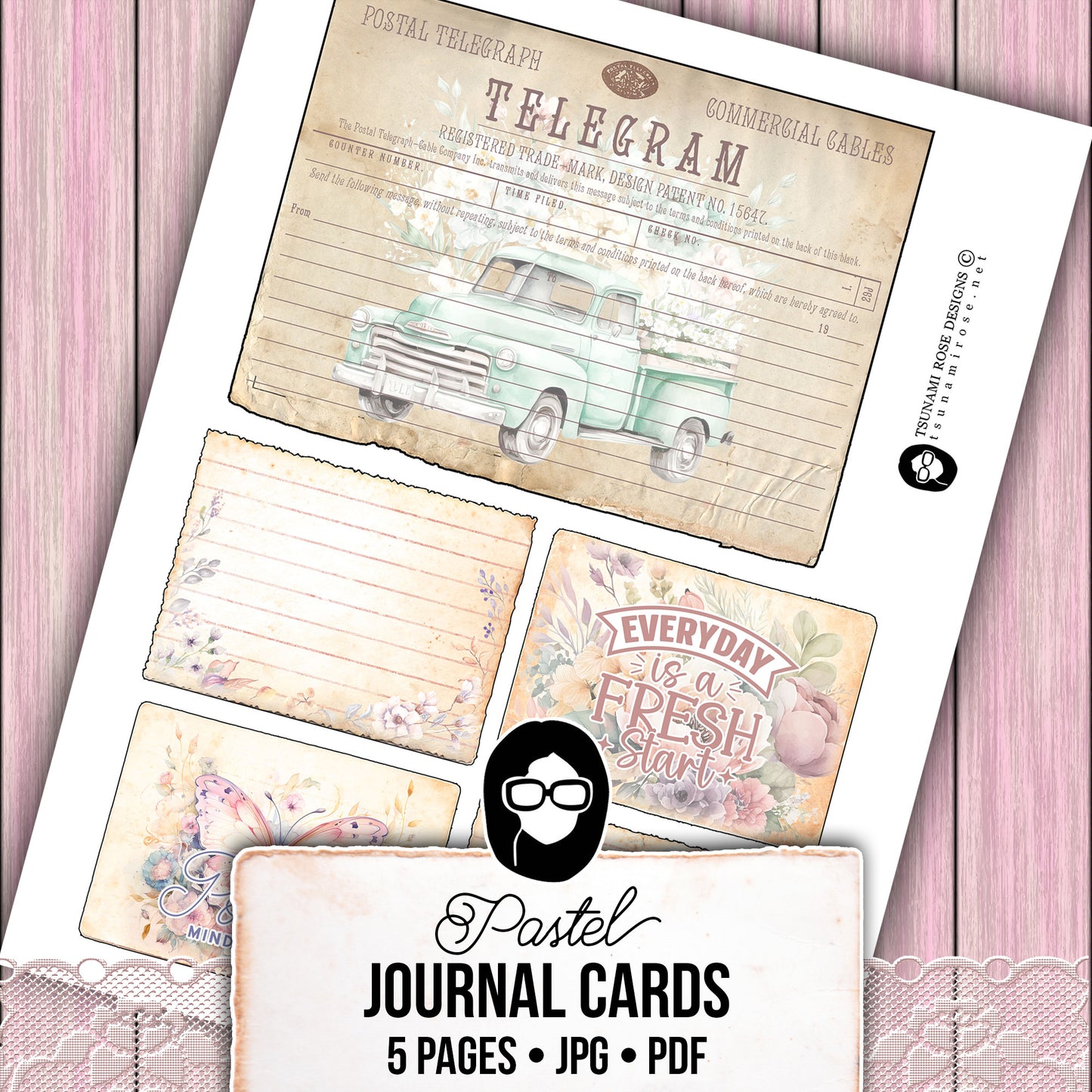 Pastel Junk Journal Kit, Digital Journal Cards -5pg Instant Download- Journaling Ephemera, Scrapbook Essentials, Ephemera Paper Pack Set