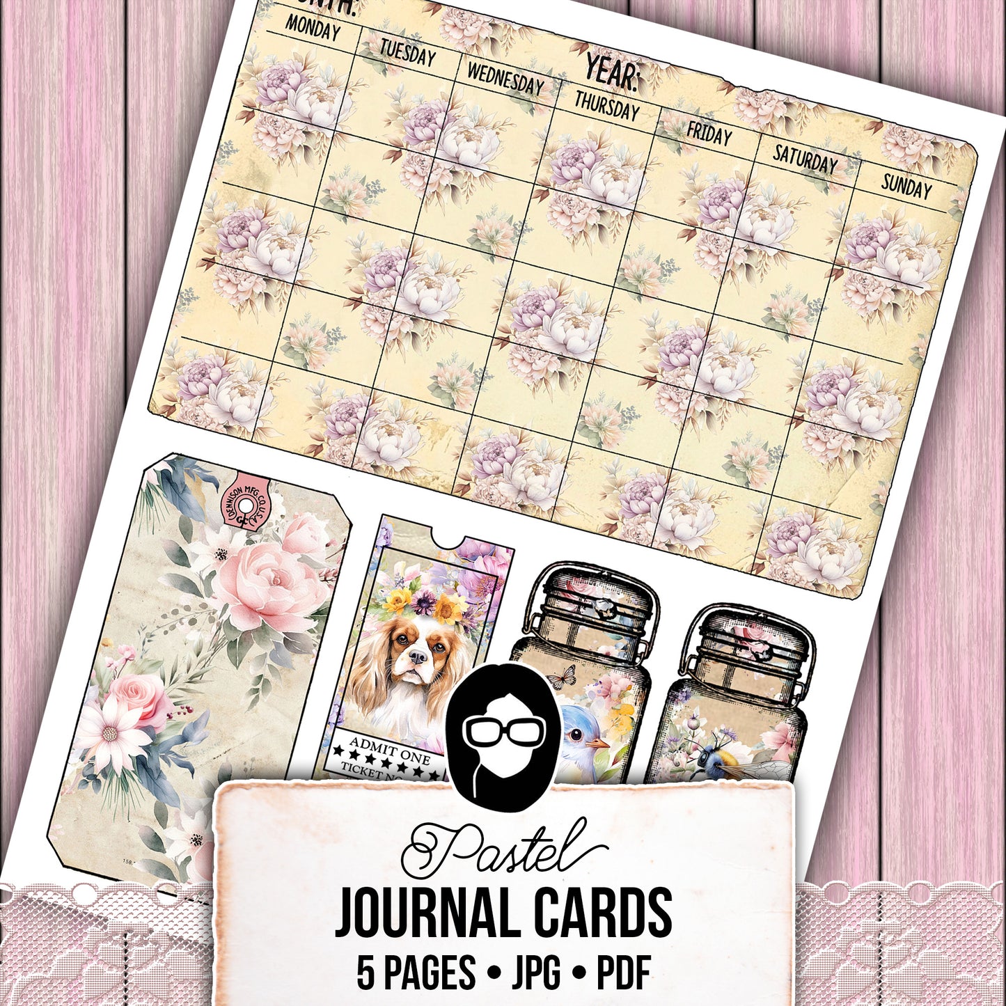 Pastel Junk Journal Kit, Digital Journal Cards -5pg Instant Download- Journaling Ephemera, Scrapbook Essentials, Ephemera Paper Pack Set