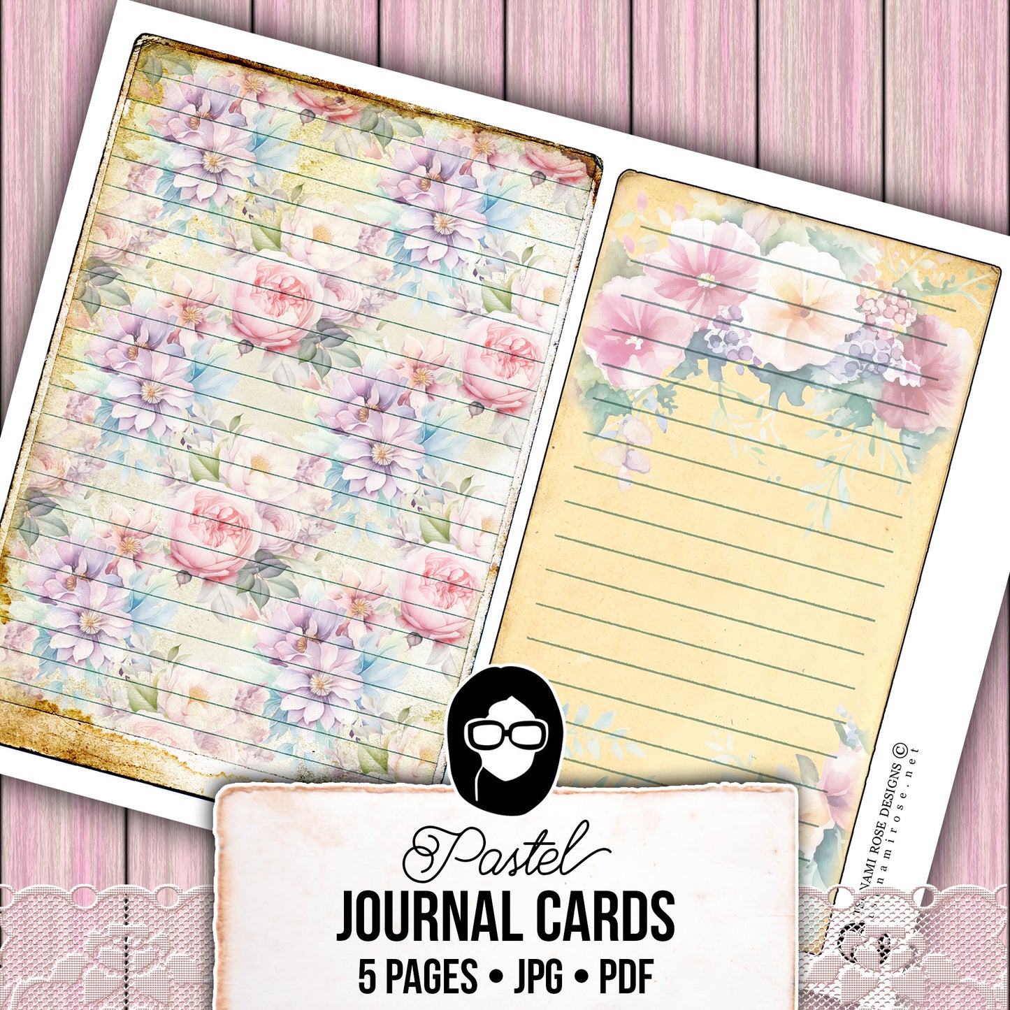 Pastel Junk Journal Kit, Digital Journal Cards -5pg Instant Download- Journaling Ephemera, Scrapbook Essentials, Ephemera Paper Pack Set