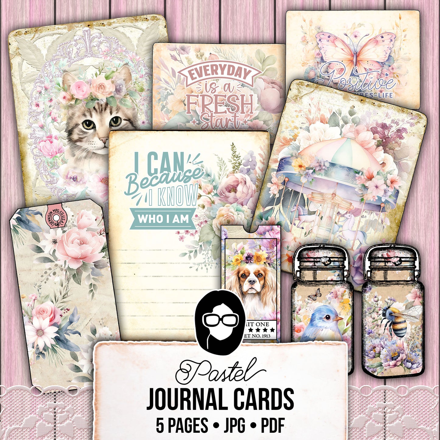 Pastel Junk Journal Kit, Digital Journal Cards -5pg Instant Download- Journaling Ephemera, Scrapbook Essentials, Ephemera Paper Pack Set