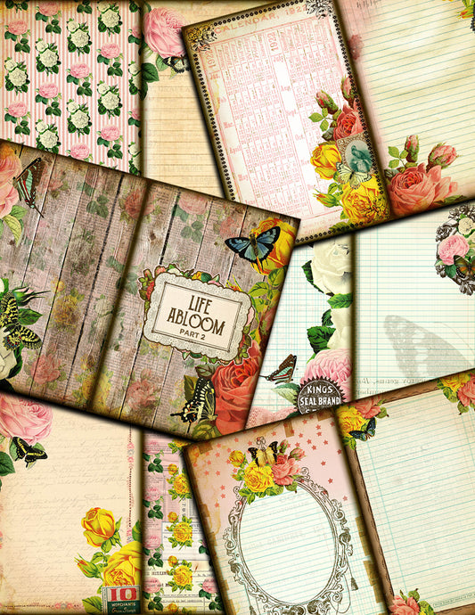 Junk Journal Kit, Life Abloom 2 -15Pg Instant Download - vintage junk journal, floral digital paper, diy journal, Ephemera Paper pack