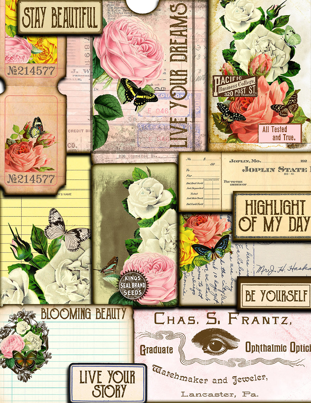 Junk Journal Kit, Life Abloom 2 -15Pg Instant Download - vintage junk journal, floral digital paper, diy journal, Ephemera Paper pack